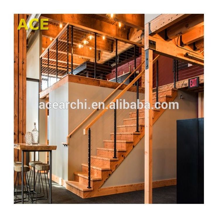 ACE Stainless Steel Square Post Wire Railing with Timber Handrail