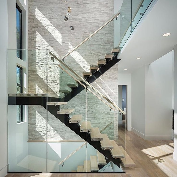 Ace  Stairs Modern Luxury Villa Hotel Marble Granite Stair Straight Floating Stairs