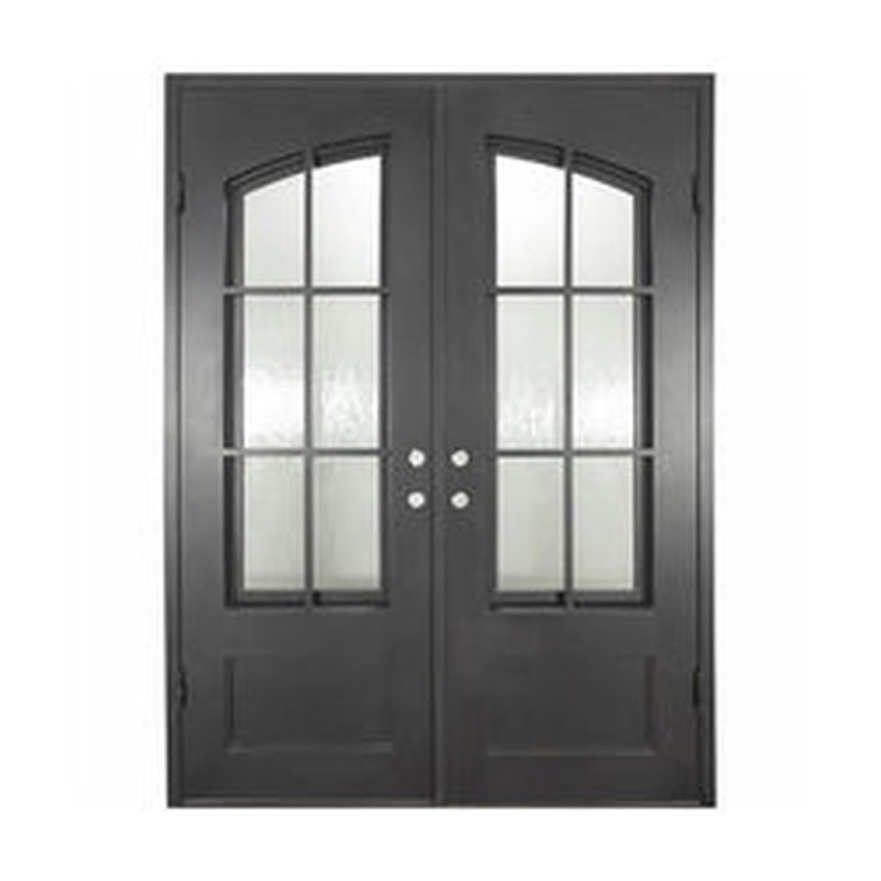 Hand Made Residential house interior partition arched steel door wrought iron frosted double french glass iron door entry