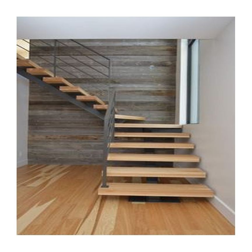 Double Beam Wood Staircase/Step Ladder with Glass Railing China made modular staircase