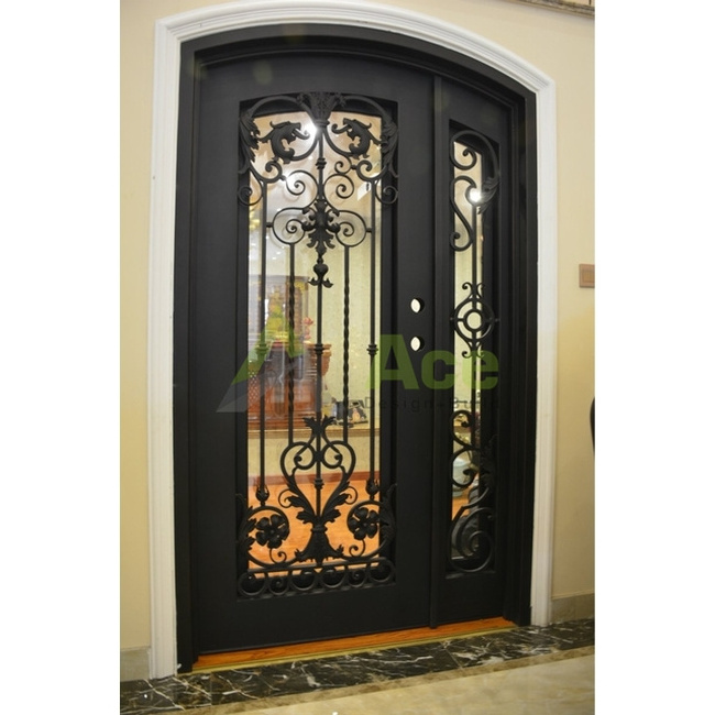 China modern internal doors cheap interior entry fancy single glass wrought iron door