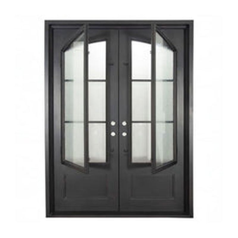 Hand Made Residential house interior partition arched steel door wrought iron frosted double french glass iron door entry