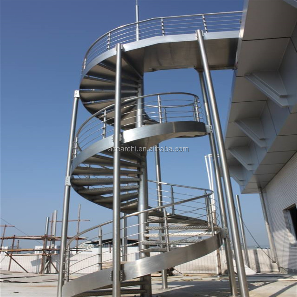 Outdoor Industrial Heavy Duty Galvanised Steel Spiral Staircase Fire Escape Steps