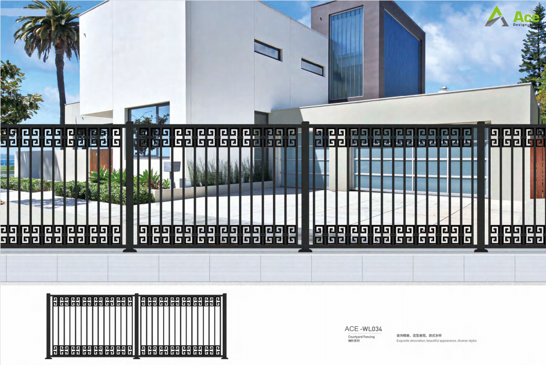 Ace Aluminum Fence Black Horizontal Aluminum Louver Garden Metal Fence Slats Panels Post Horizontal Aluminum Fence