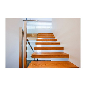 tread brackets floating staircase with glass railing for outdoor