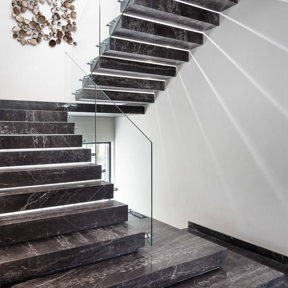 Ace  Stairs Modern Luxury Villa Hotel Marble Granite Stair Straight Floating Stairs