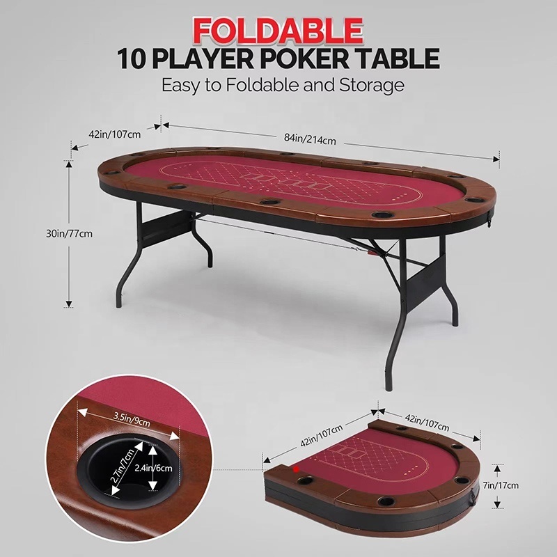 Factory Custom 10 Players Foldable Texas Poker Table & Casino Poker Table Game