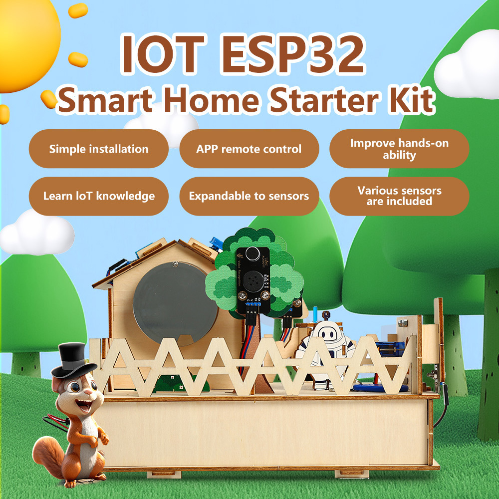 ACEBOTT Smart Home Starter Kit for ESP32 Electronics Home Automation Coding Kit Wooden House DIY Sensor Kit STEM Age 8+