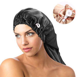 Designer long braid bonnet women silk satin long hair bonnet with snap