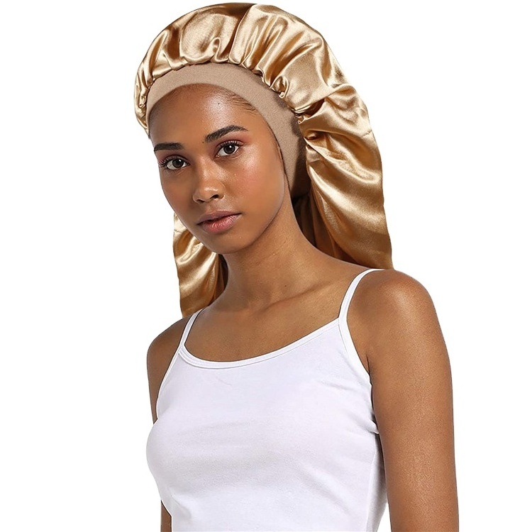 Designer long braid bonnet women silk satin long hair bonnet with snap