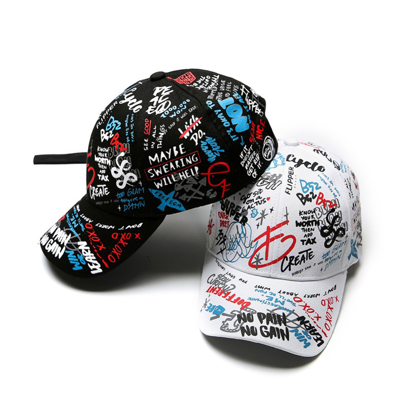 New Unisex Women Men Hats Adjustable Black White Color Printing Graffiti All matching Baseball Cap For Male Female