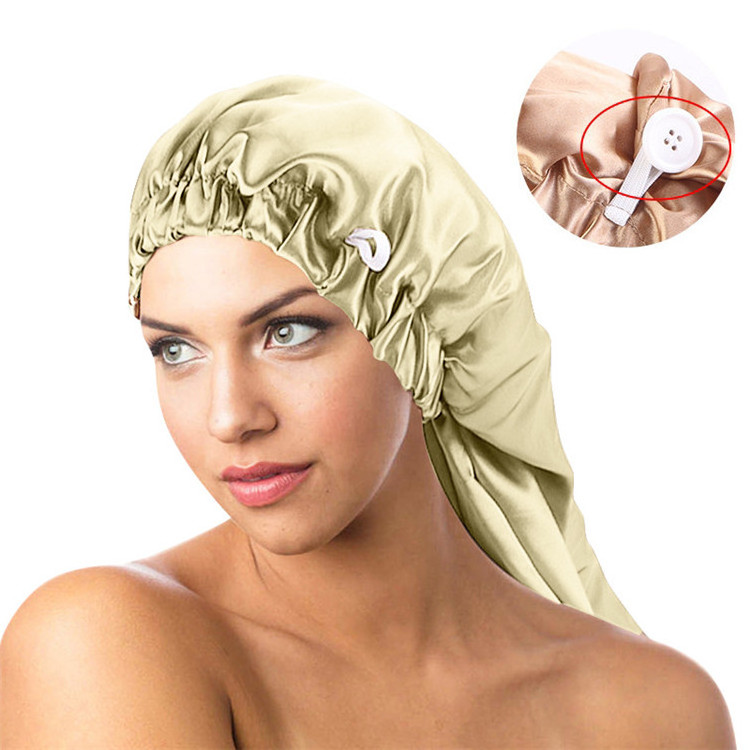 Designer long braid bonnet women silk satin long hair bonnet with snap