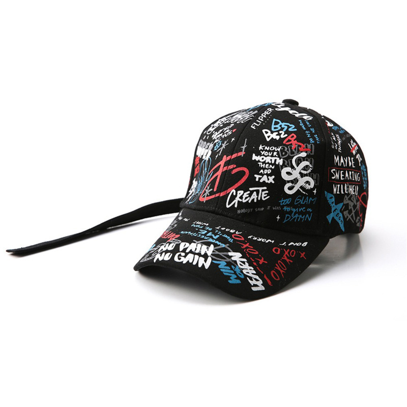 New Unisex Women Men Hats Adjustable Black White Color Printing Graffiti All matching Baseball Cap For Male Female