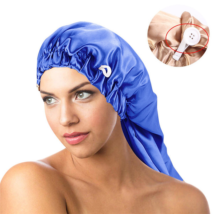 Designer long braid bonnet women silk satin long hair bonnet with snap