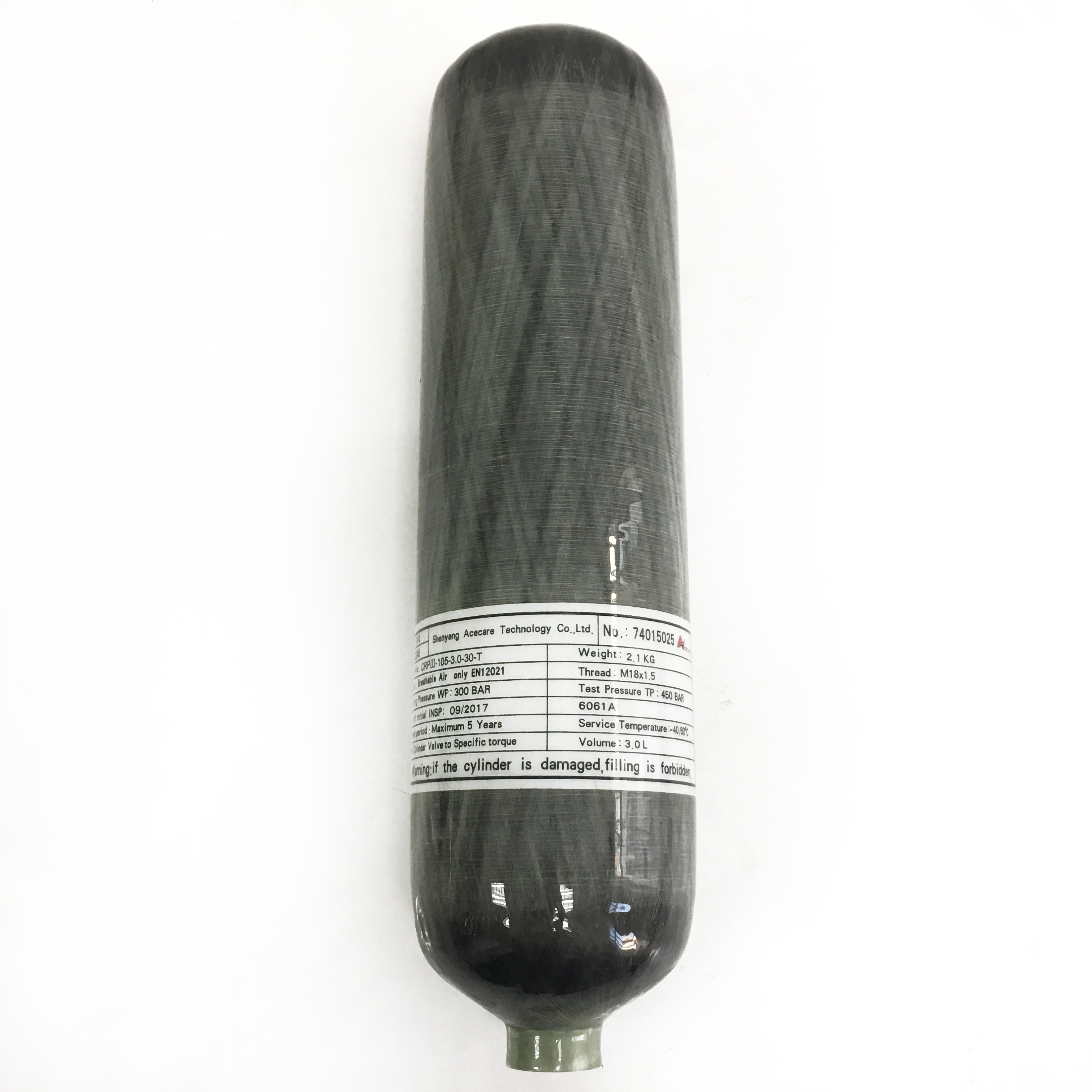 Carbon Fiber Composite Gas Cylinder 30Mpa 3.0L Composite tank small oxygen cylinder