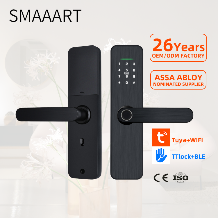 Wood Door WiFi Connected Electric Door Lock with Fingerprint and WiFi Keys Tuya Smart Lock  for Smart Homes