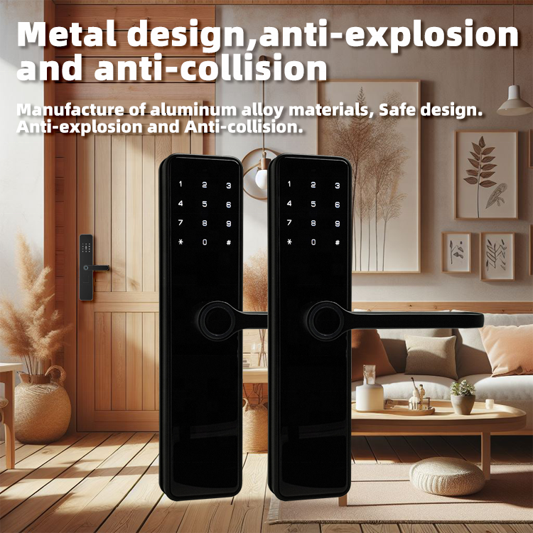 Biometric Fingerprint Password Electric Handle Door Lock Smart Wood Door Lock with Bluetooth Tuya Technology for Home Bedroom