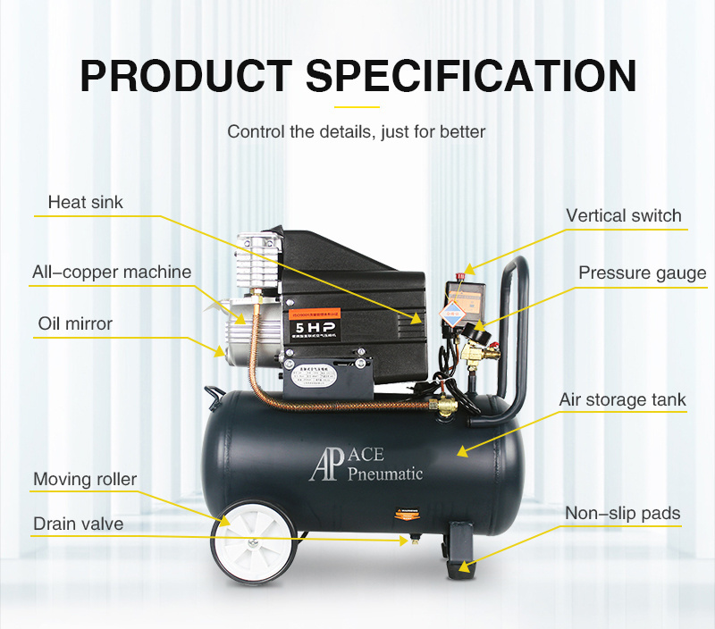 ACE 2hp-5hp 50l 50 Litre Portable Silent Piston Air Compressor For Air Guns And Spray Guns