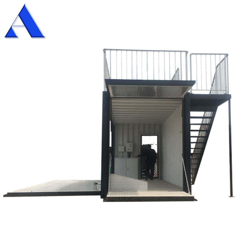 Electric Hydraulic Cylinder Fly Drop Side Outdoor Bar Booth 20ft Shipping Container Coffee Shop Prefabricated