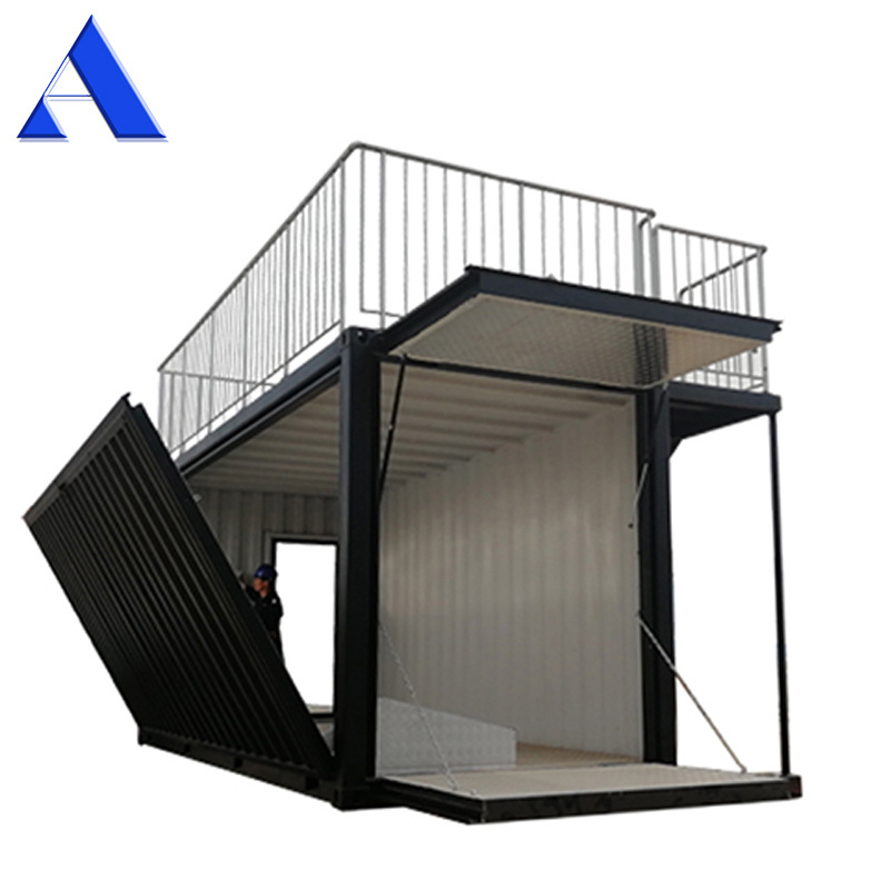 Electric Hydraulic Cylinder Fly Drop Side Outdoor Bar Booth 20ft Shipping Container Coffee Shop Prefabricated