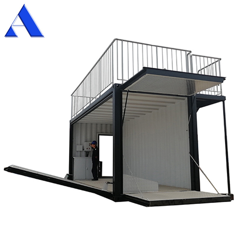 Electric Hydraulic Cylinder Fly Drop Side Outdoor Bar Booth 20ft Shipping Container Coffee Shop Prefabricated