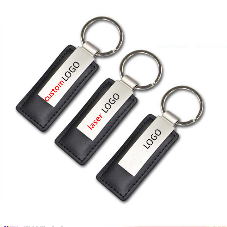 Promotional Gift Custom Embossed Logo Laser Engraving Car Keychain Keyring Pu Leather Keychain Metal Leather Keychain