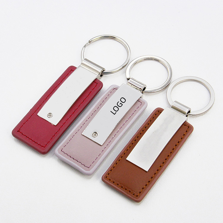 Promotional Gift Custom Embossed Logo Laser Engraving Car Keychain Keyring Pu Leather Keychain Metal Leather Keychain