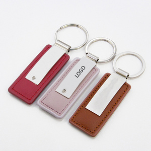 Promotional Gift Custom Embossed Logo Laser Engraving Car Keychain Keyring Pu Leather Keychain Metal Leather Keychain