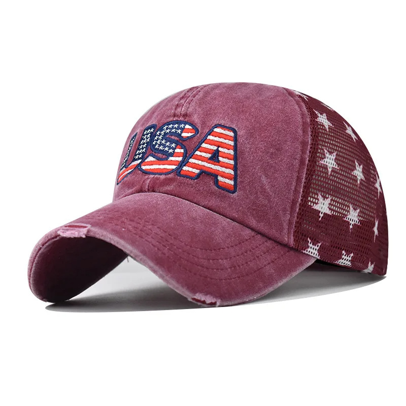 Custom Vintage Trucker Hat Embroidery Usa Flag Breathable Distressed Mesh Baseball Trucker Cap For Man