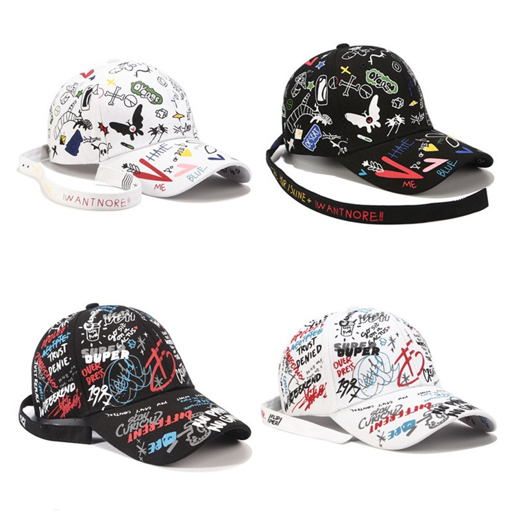 High quality adult white hip hop caps small moq fashion graffiti embroidery hip hop cloth caps hot sell hip-hop caps and hats