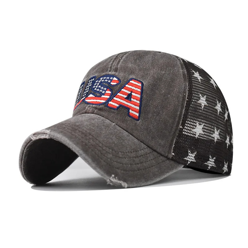 Custom Vintage Trucker Hat Embroidery Usa Flag Breathable Distressed Mesh Baseball Trucker Cap For Man