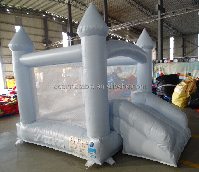 commercial Kids Outdoor inflatable bouncy Jumping Castle pastel white blue 8ftx8ft mini inflatable bounce house with Slide