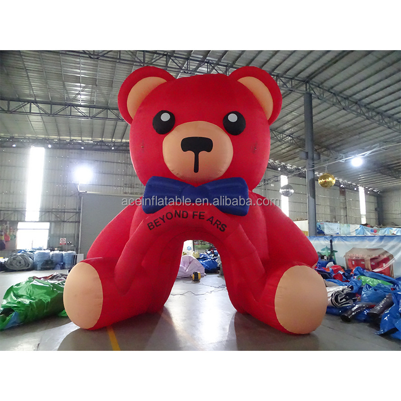 Outdoor Giant advertising Customized blow up cartoon characters mascots air balloon Inflatable red Teddy Bear model tunnel