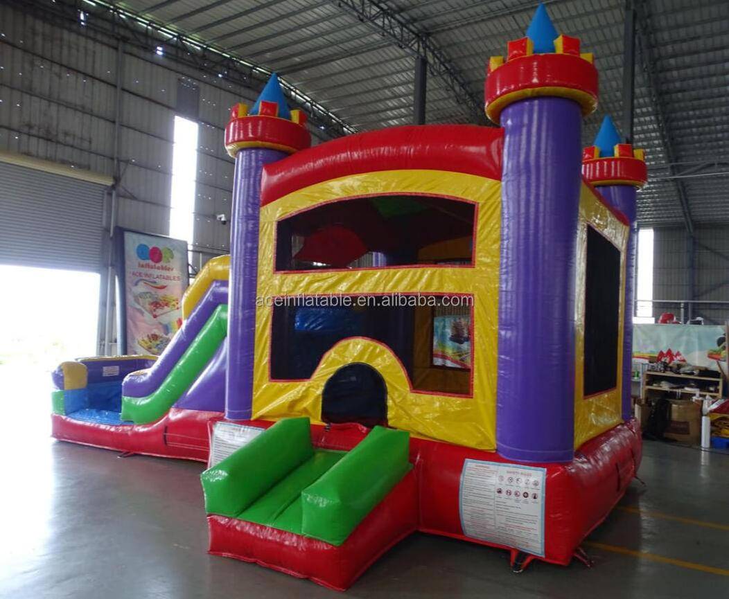 commercial Kids Party moonwalk with slide inflatable bouncy castle jumping castle Themed Big Banner inflatable Bounce House