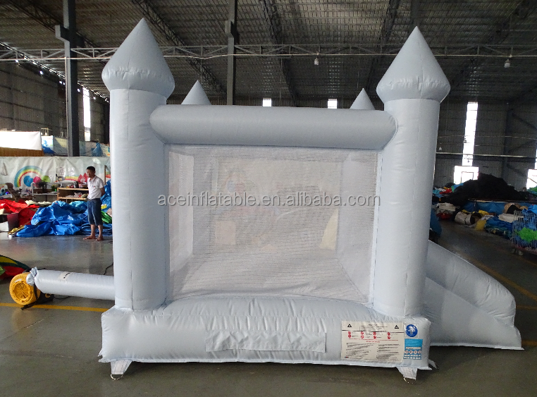 commercial Kids Outdoor inflatable bouncy Jumping Castle pastel white blue 8ftx8ft mini inflatable bounce house with Slide