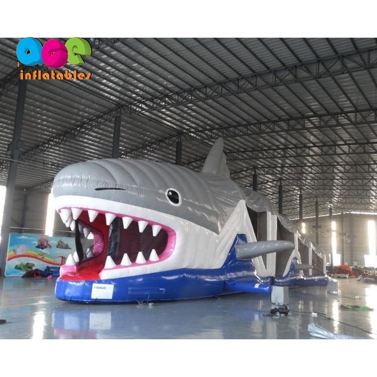 outdoor 53ft shark Inflatable obstacle course challenge game for sale