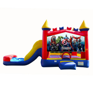 commercial Kids Party moonwalk with slide inflatable bouncy castle jumping castle Themed Big Banner inflatable Bounce House