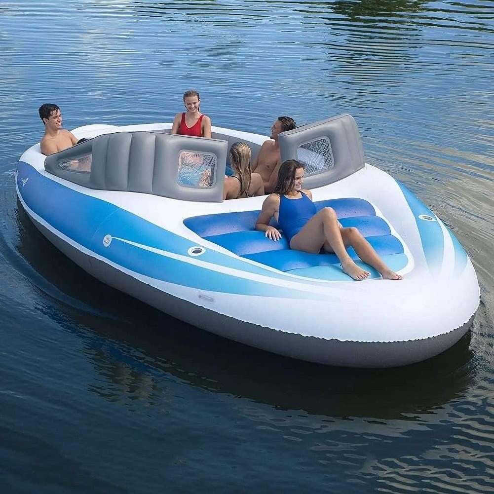 Customized Huge 6 Person Inflatable Bay Breeze Boat floating Island pvc river raft inflatable airtight water party boat