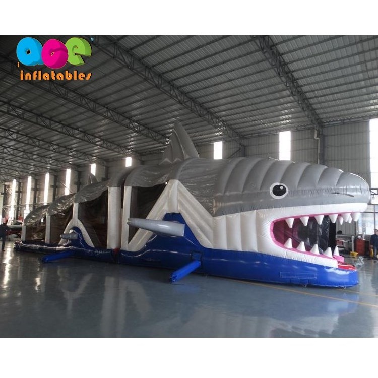 outdoor 53ft shark Inflatable obstacle course challenge game for sale