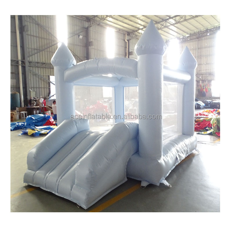 commercial Kids Outdoor inflatable bouncy Jumping Castle pastel white blue 8ftx8ft mini inflatable bounce house with Slide