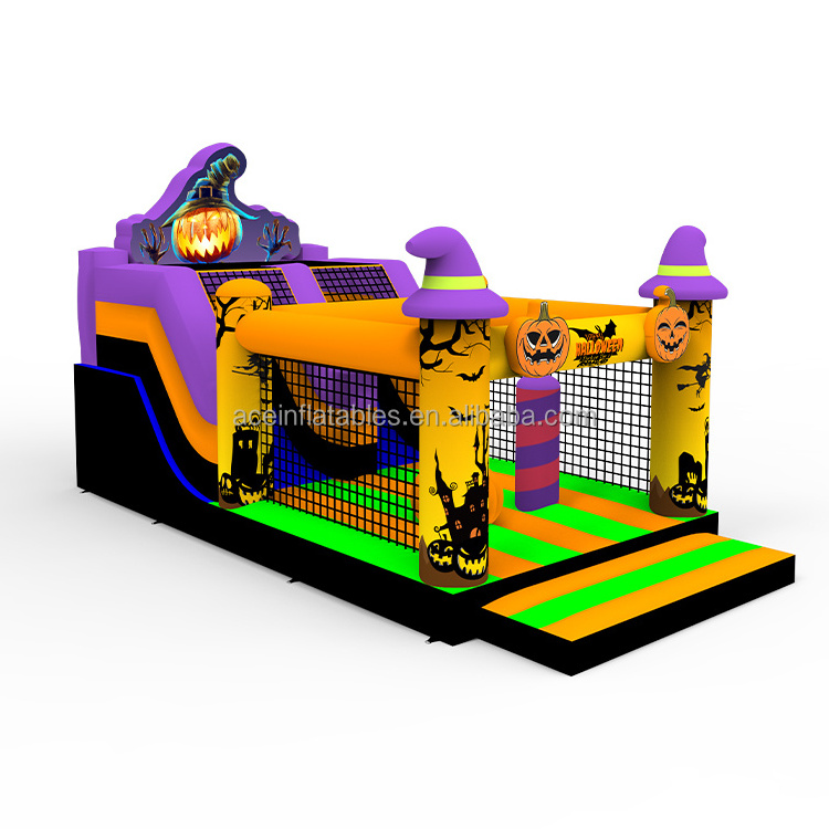 commercial bouncy castle fun run game playground with slide combo small halloween pumpkin theme inflatable obstacle course