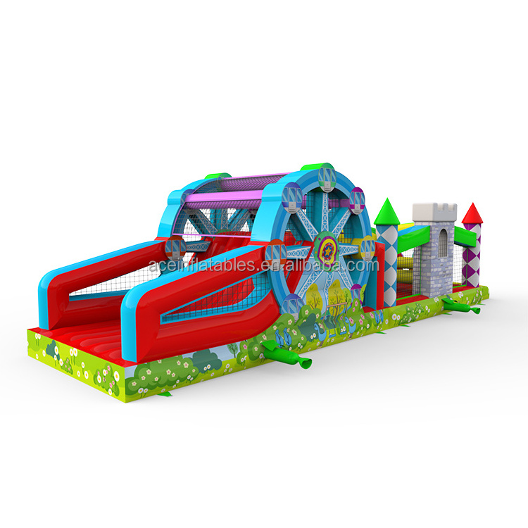 commercial bouncy castle fun run game combo carnival playground slide ferris wheel theme inflatable obstacle course