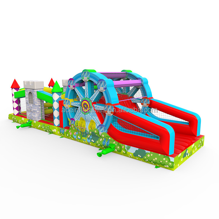 commercial bouncy castle fun run game combo carnival playground slide ferris wheel theme inflatable obstacle course