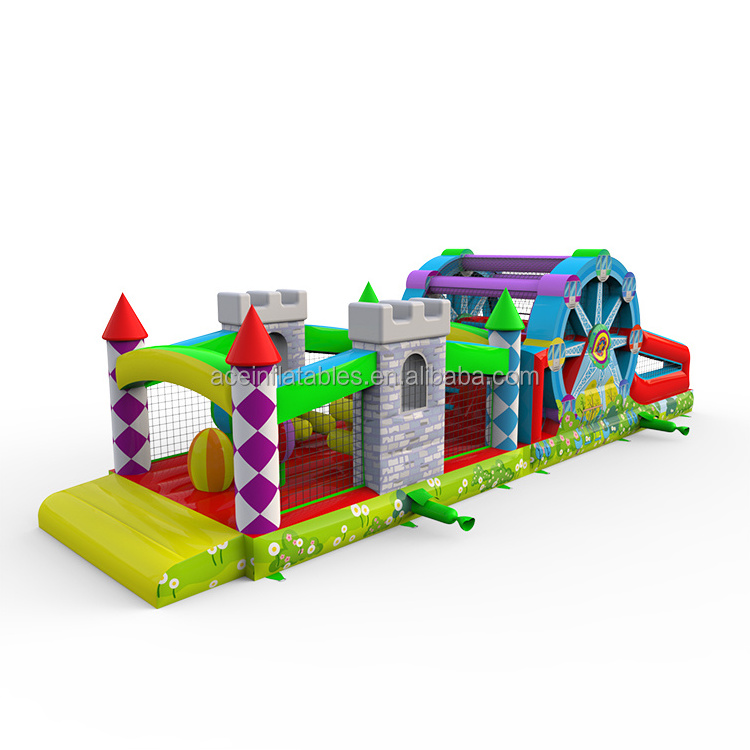 commercial bouncy castle fun run game combo carnival playground slide ferris wheel theme inflatable obstacle course