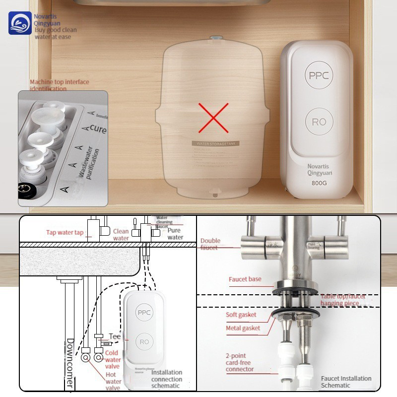 Excellent simple 800G double outlet reverse osmosis plastic non electric drinking water dispenser