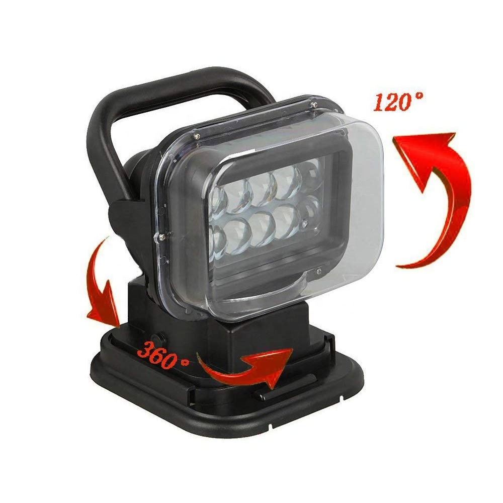 LED 50W Spotlight 12V 24V LED Search Light 360 Degree LED Rotating Remote Control Work Light with Magnetic Base for SUV Boat