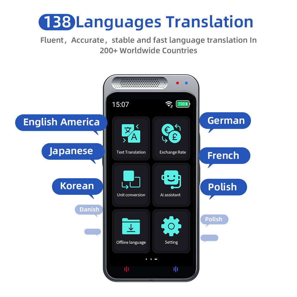 Z6 Spain New Arrival Intelligent Business And Travel Language Translator Smart Leaning Translation Talking translator For Adult