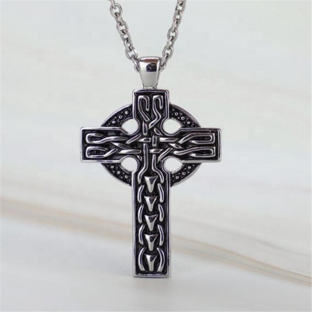 Yiwu Aceon Stainless Steel Casting Black Oil Tone Dot Texture Circle Around Cross Men's Punk Celtic Cross Pendant