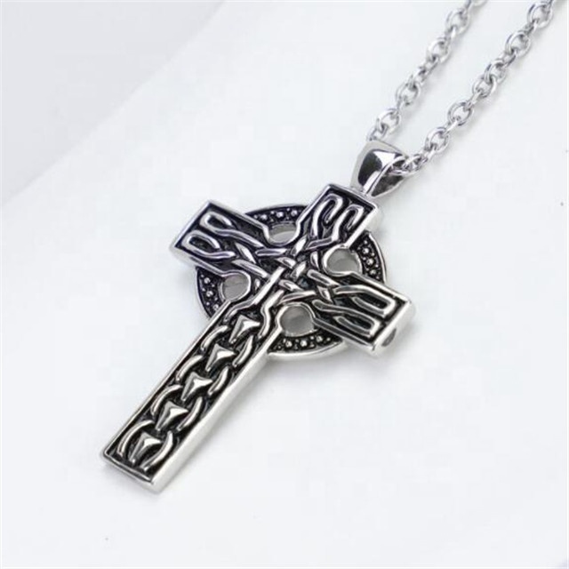 Yiwu Aceon Stainless Steel Casting Black Oil Tone Dot Texture Circle Around Cross Men's Punk Celtic Cross Pendant