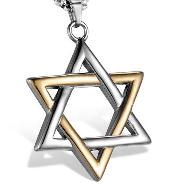 Yiwu Aceon Stainless Steel Religious Jewelry Double Tone Gold Silver Casting Jewish Star Of David Pendant